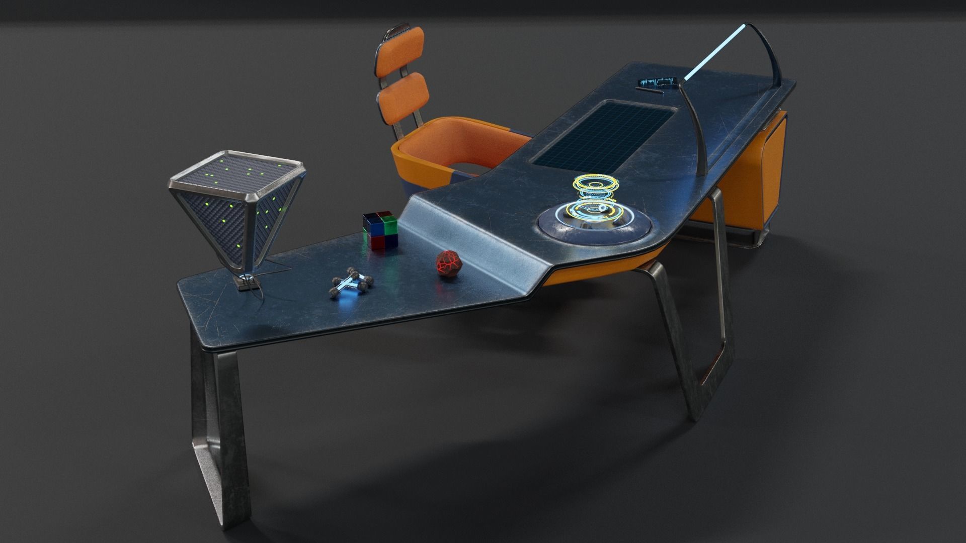 Future office desk Low-poly 3D model_3