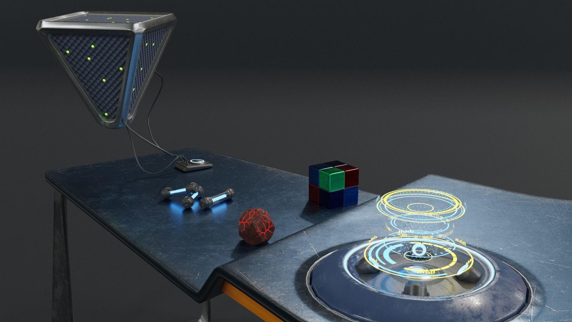 Future office desk Low-poly 3D model_5