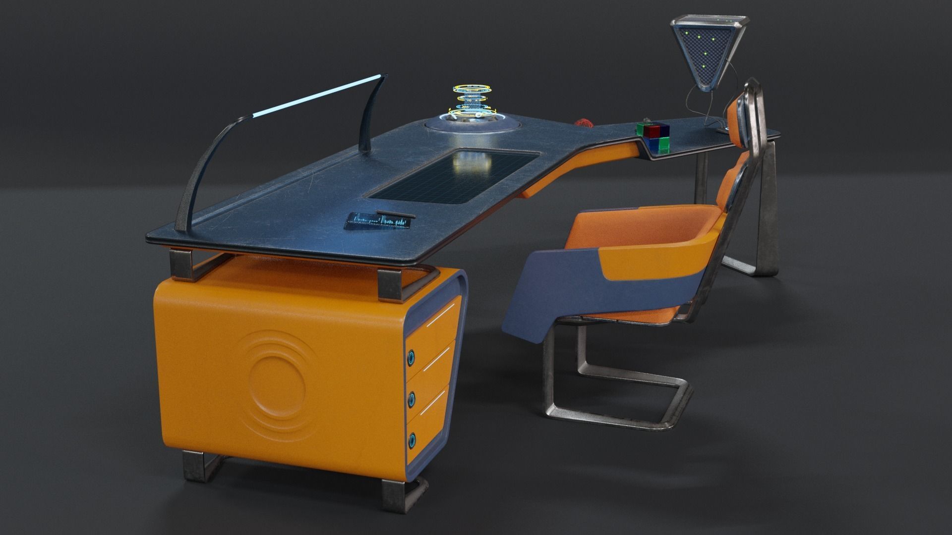 Future office desk Low-poly 3D model_1