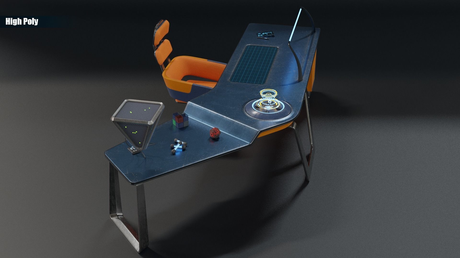 Future office desk Low-poly 3D model_12