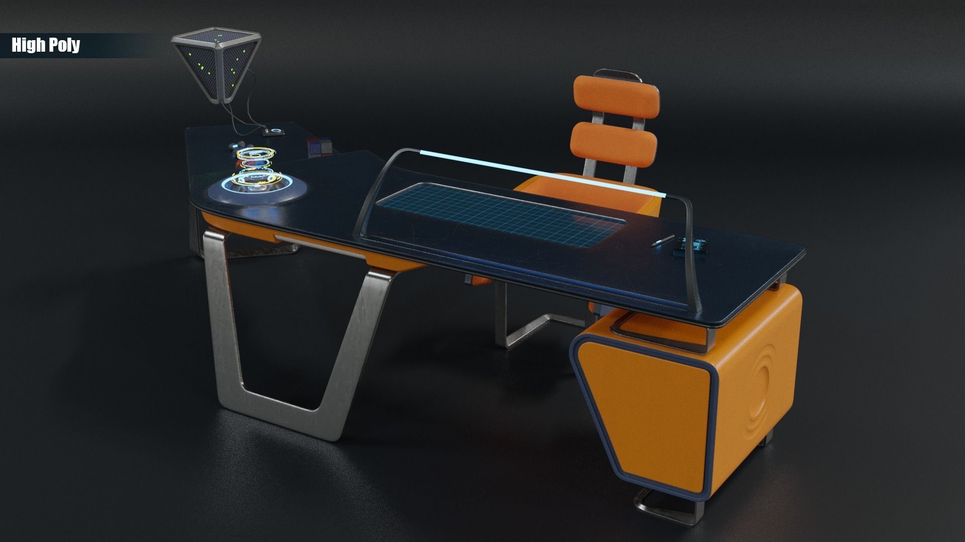 Future office desk Low-poly 3D model_11