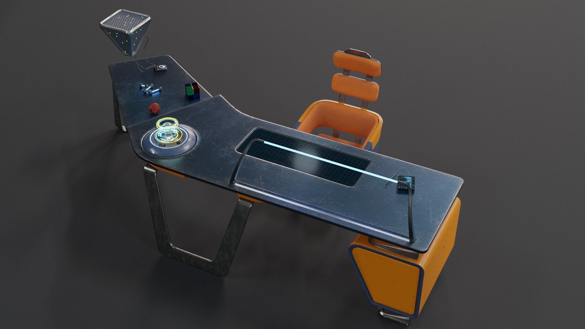 Future office desk Low-poly 3D model_2