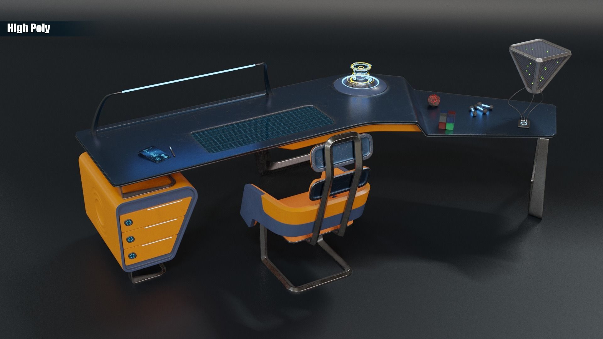 Future office desk Low-poly 3D model_10