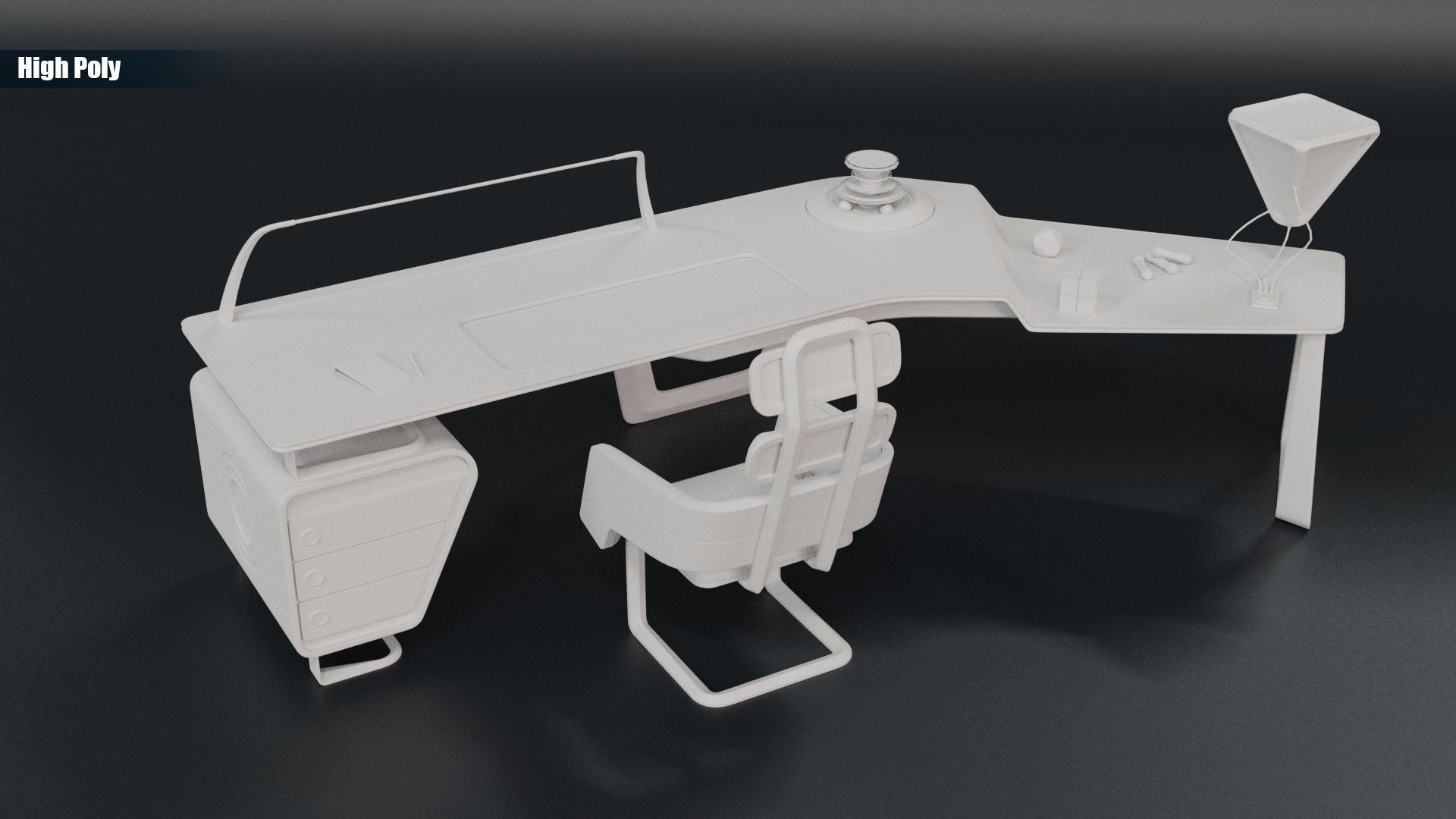 Future office desk Low-poly 3D model_14
