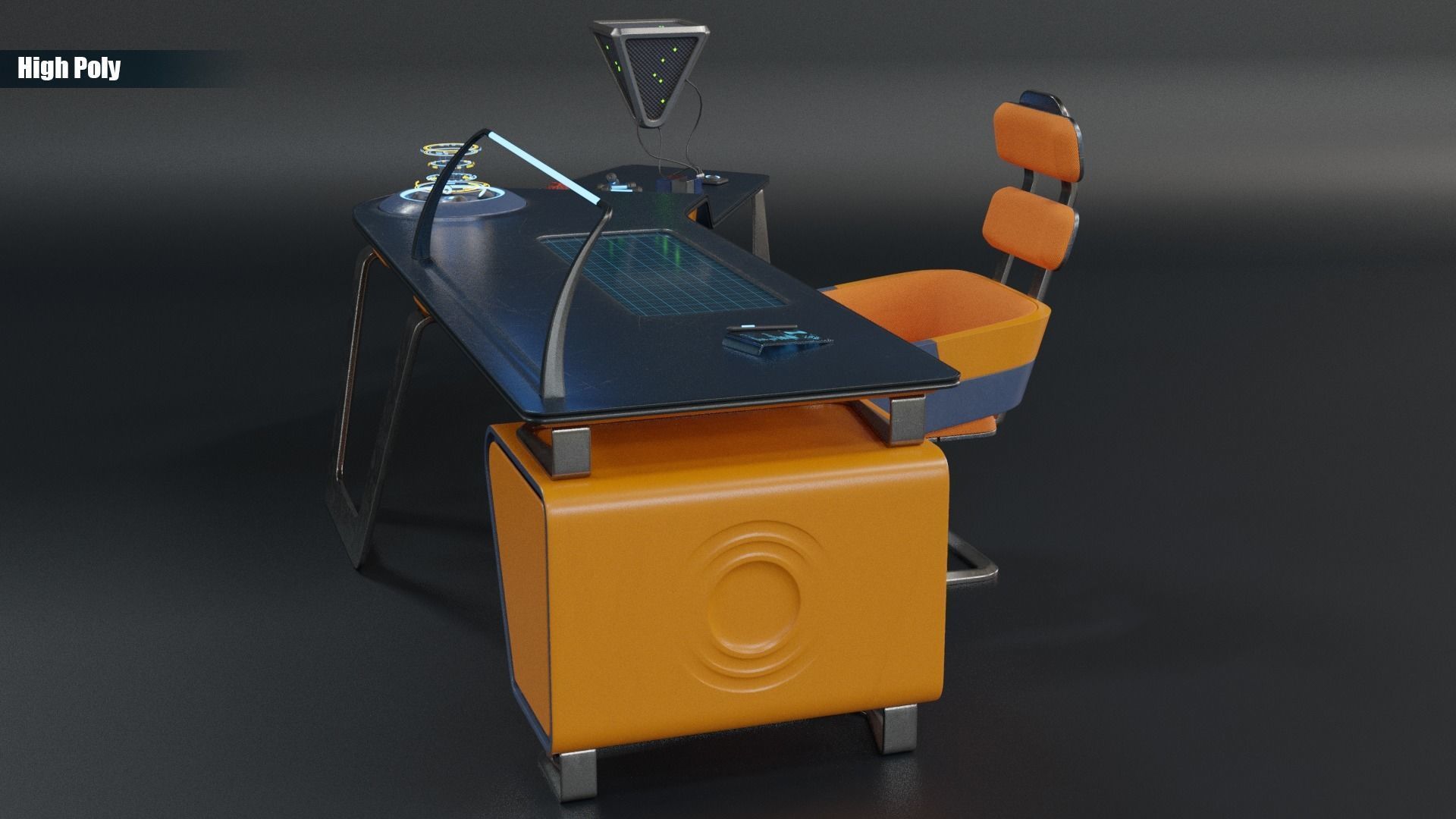 Future office desk Low-poly 3D model_13