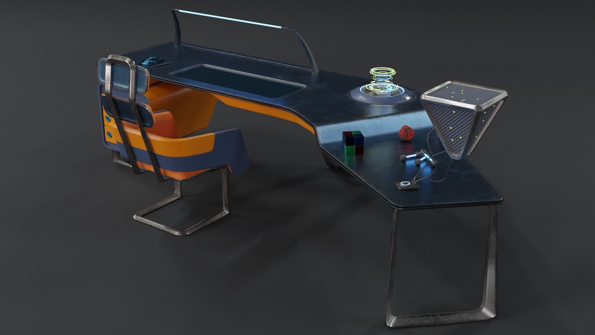 Future office desk Low-poly 3D model_4