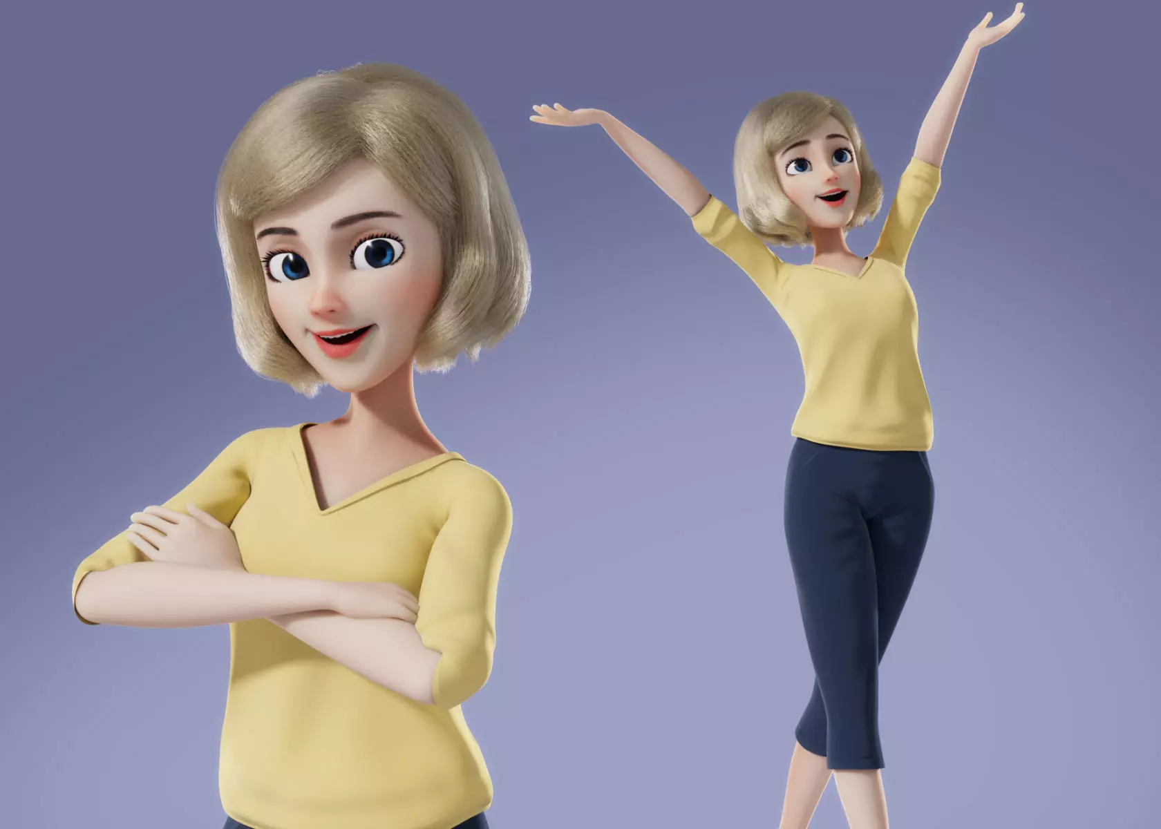Cartoon Woman 3D model Rigged 3D model_0