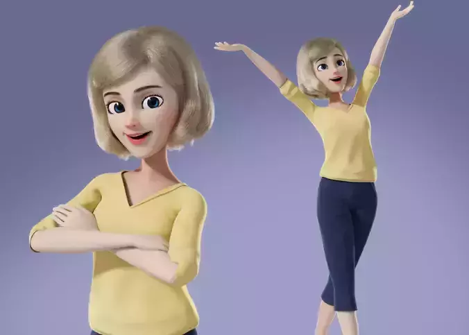 Cartoon Woman 3D model Rigged 3D model
