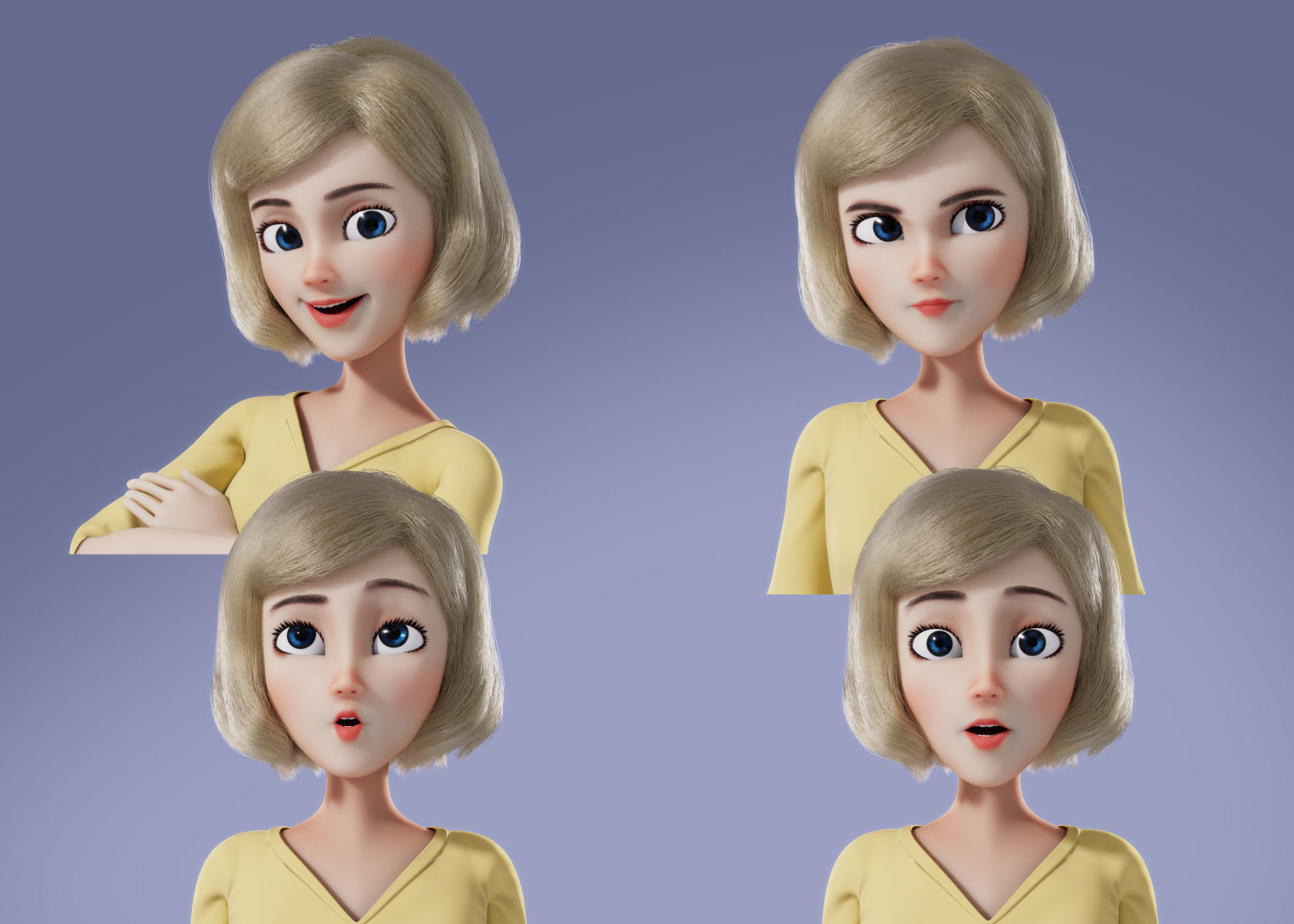 Cartoon Woman 3D model Rigged 3D model_11