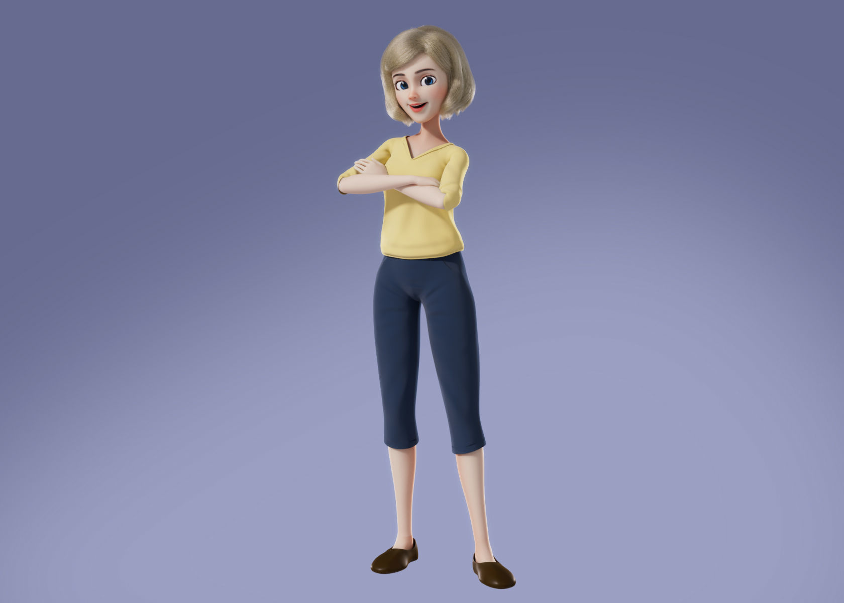 Cartoon Woman 3D model Rigged 3D model_1