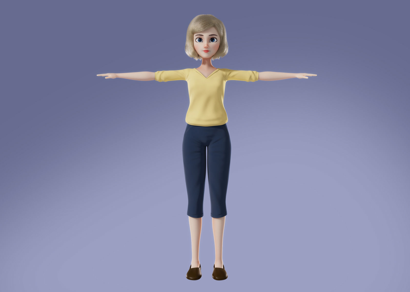Cartoon Woman 3D model Rigged 3D model_3