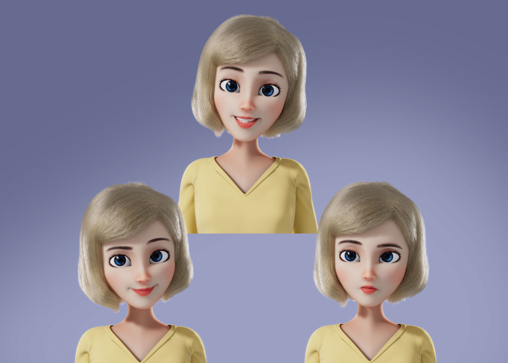 Cartoon Woman 3D model Rigged 3D model_12