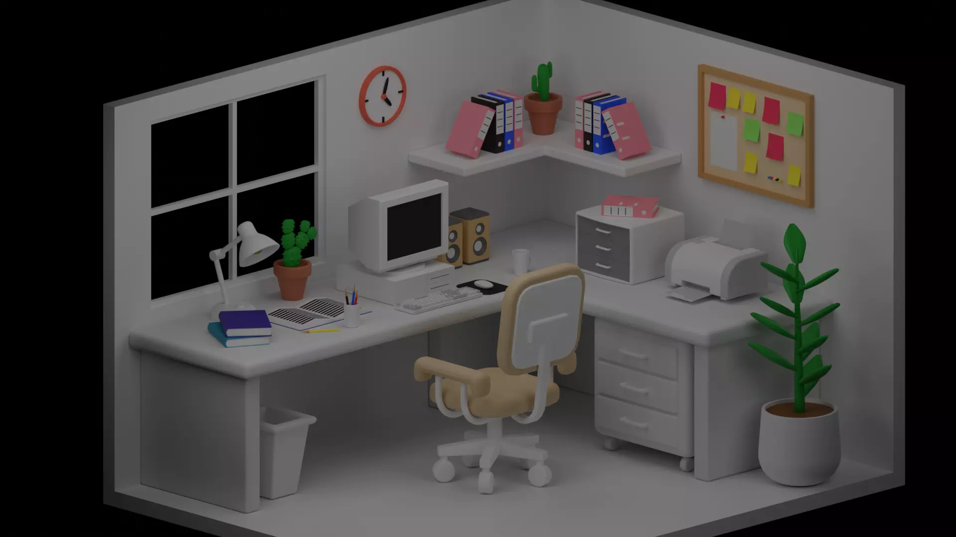 Cartoon Office Room Interior 3D model