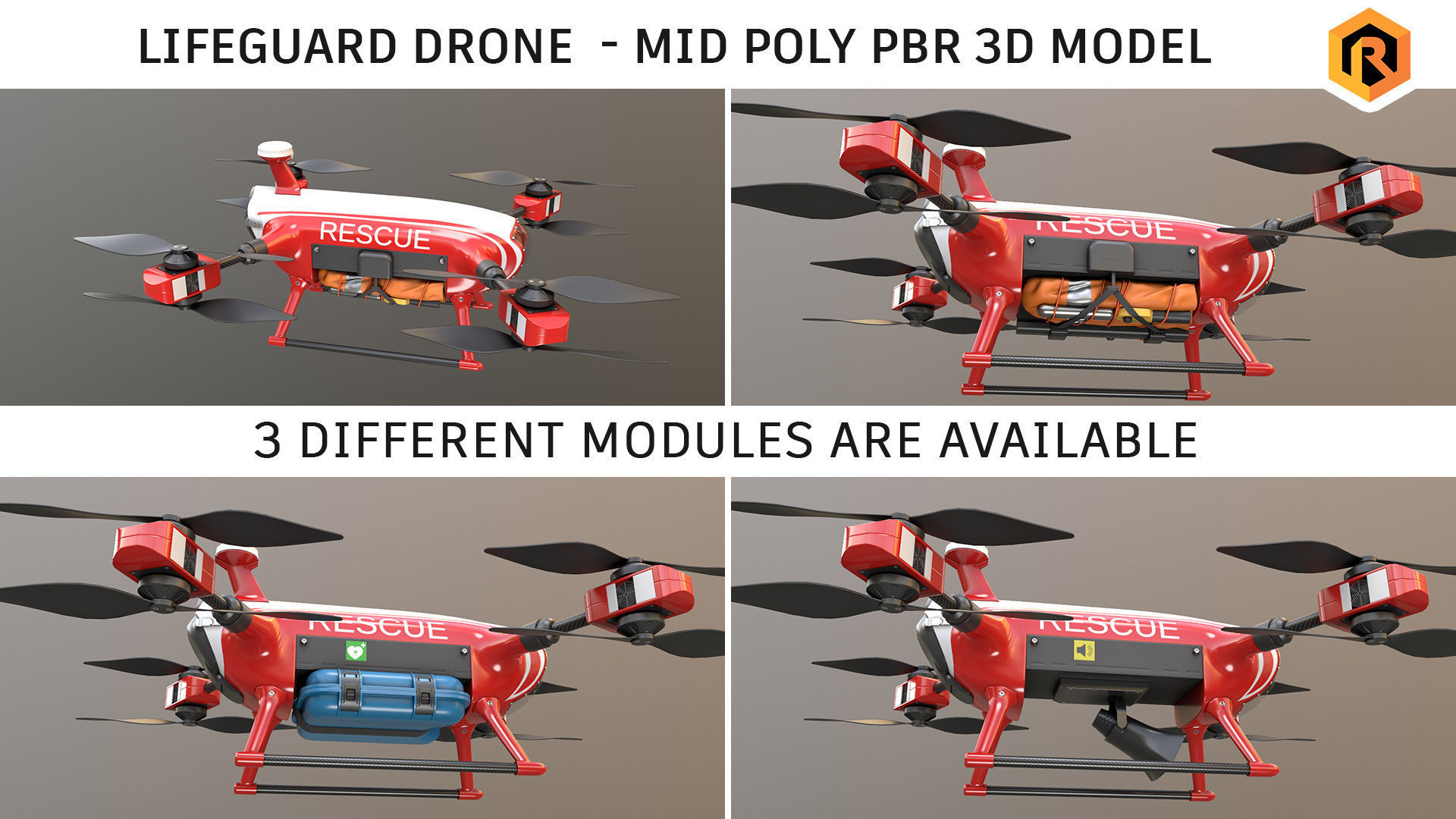 Lifeguard Drone Low-poly 3D model_1