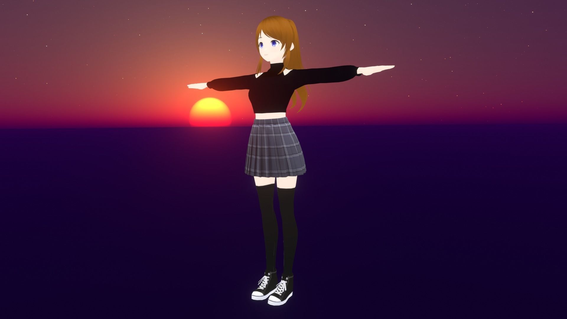 cute anime girl character - Ai Low-poly 3D model_4