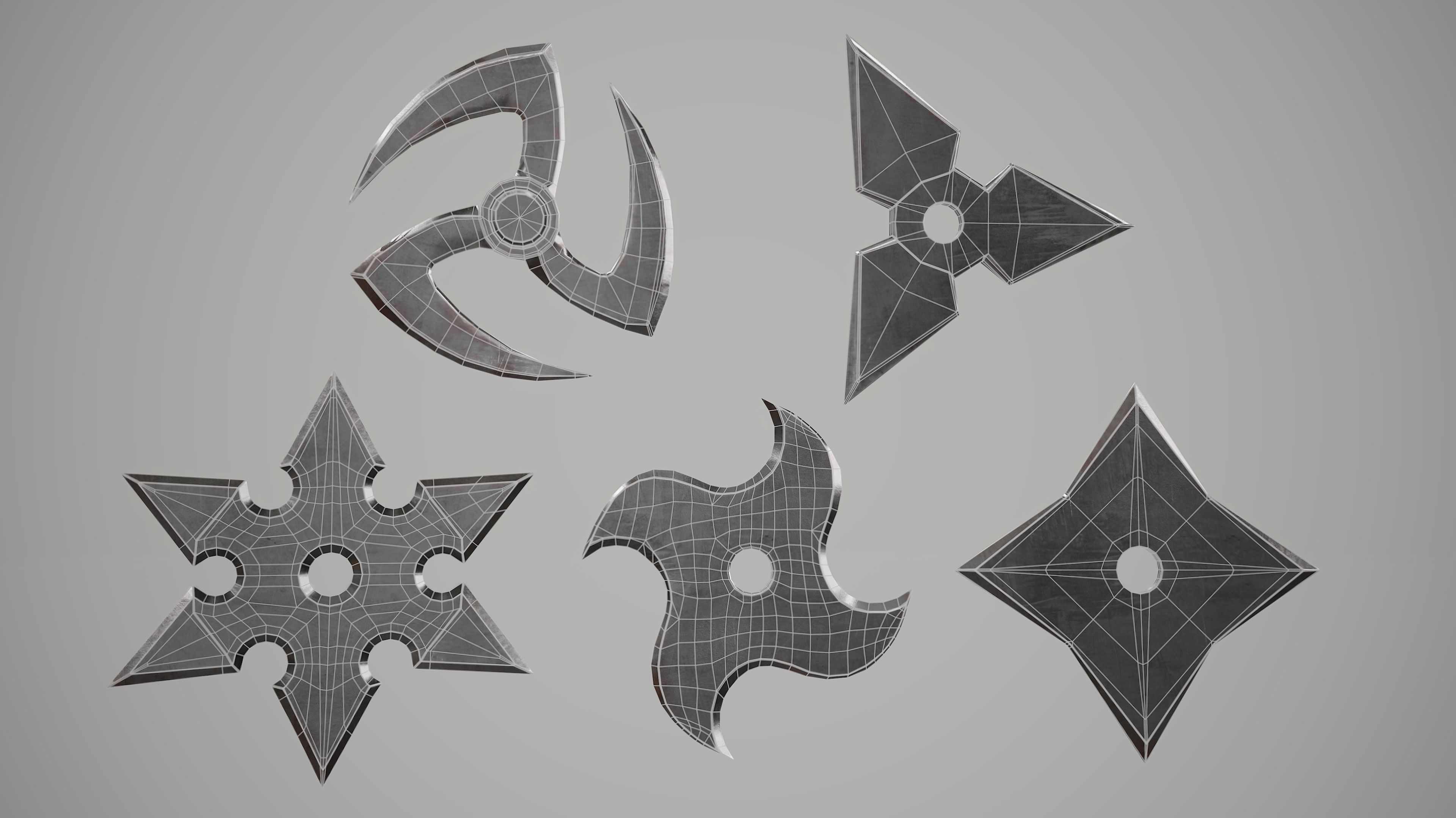 Shuriken Ninja Stars Pack Low-poly 3D model_2
