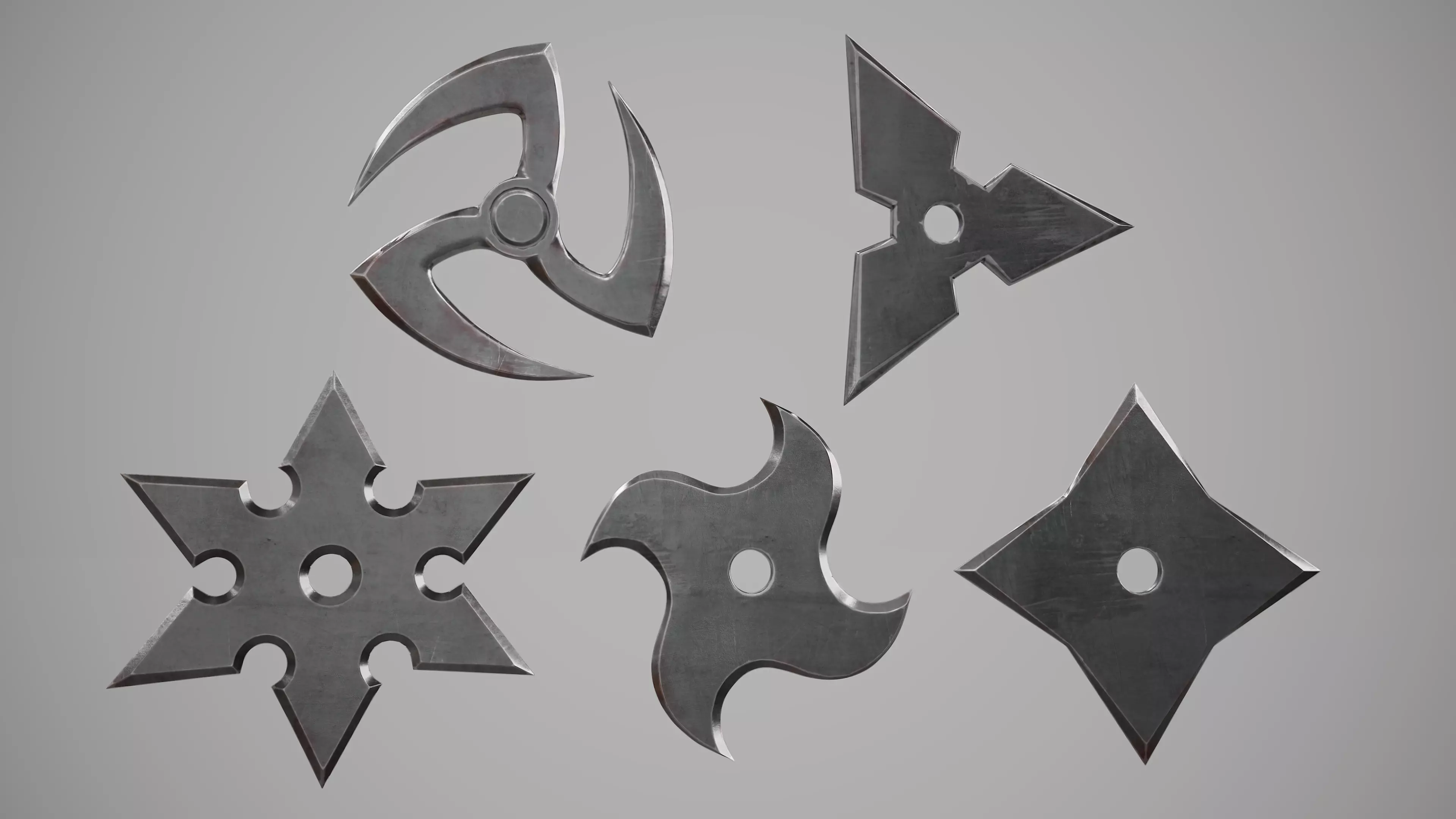 Shuriken Ninja Stars Pack Low-poly 3D model_0