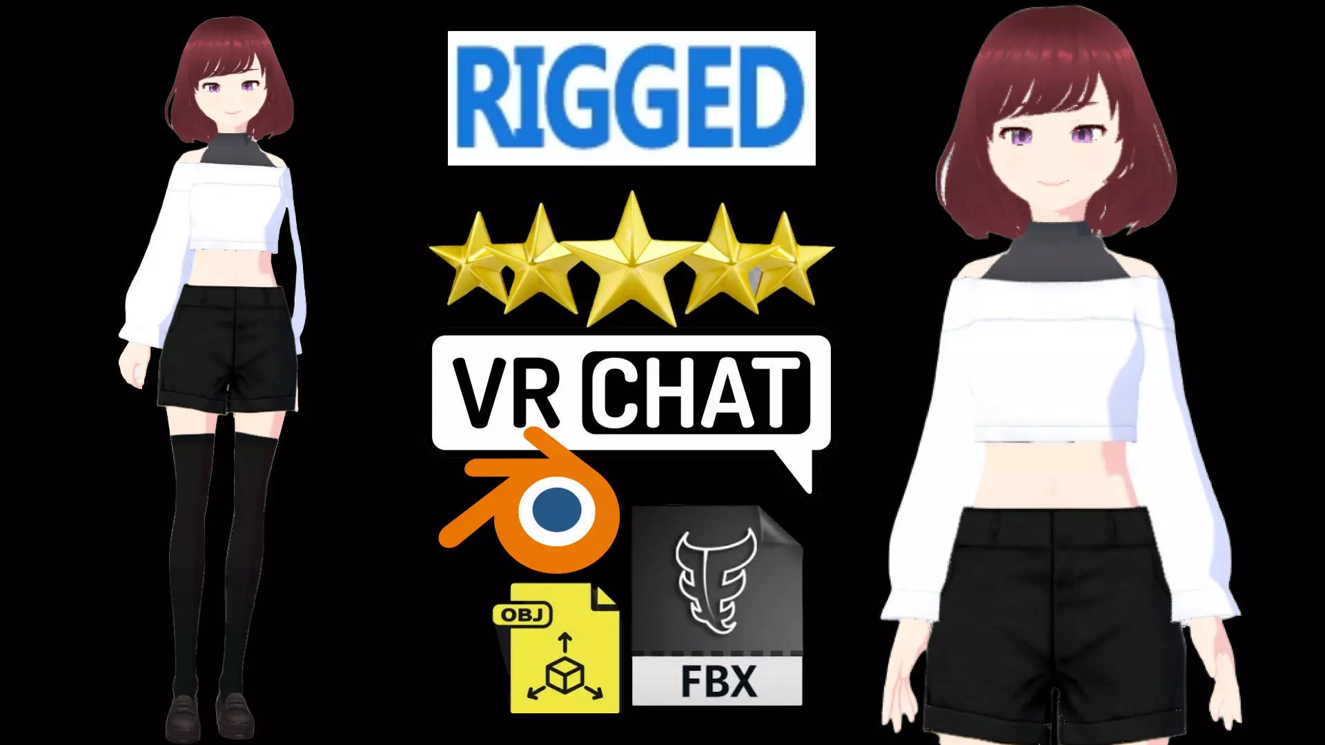 cute anime girl character - Eiko Low-poly 3D model_0