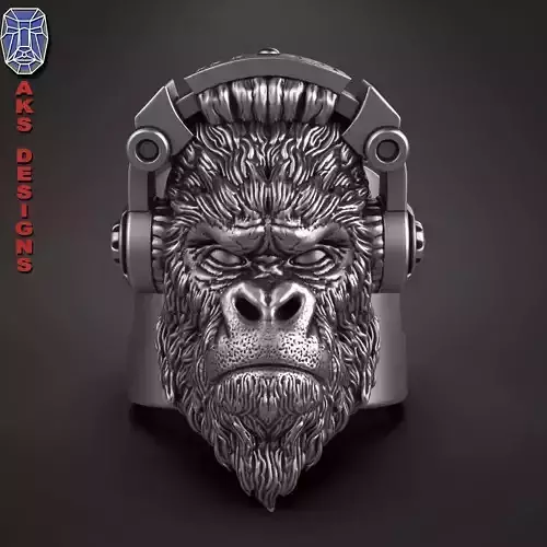 Ring animal jewelry Gorilla with headphone 1 