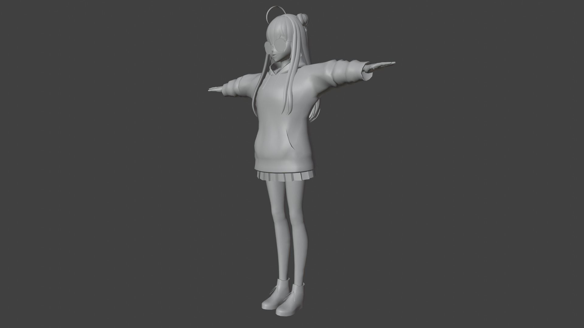 cute anime girl character - Hanako Low-poly 3D model_9