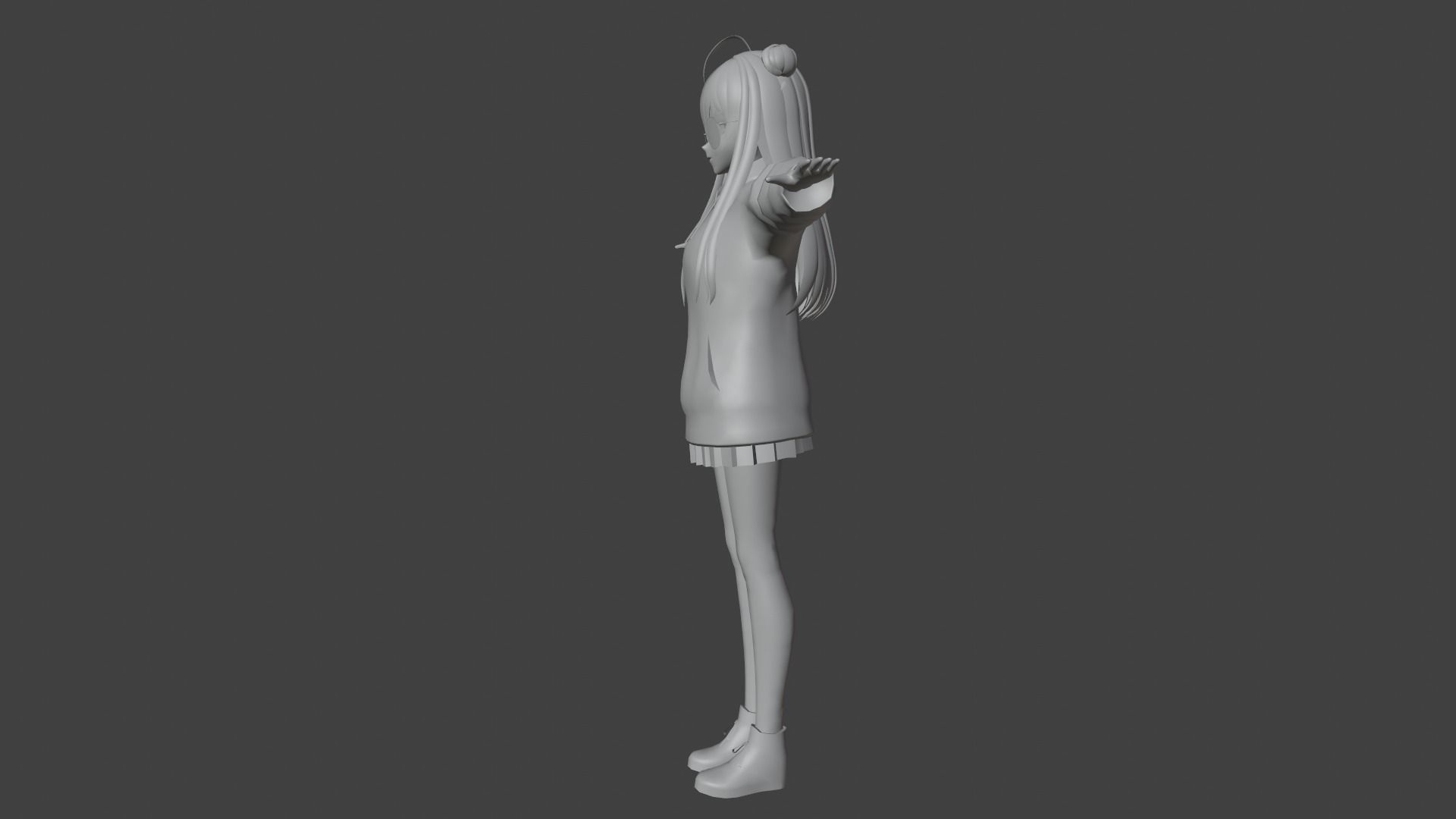 cute anime girl character - Hanako Low-poly 3D model_11