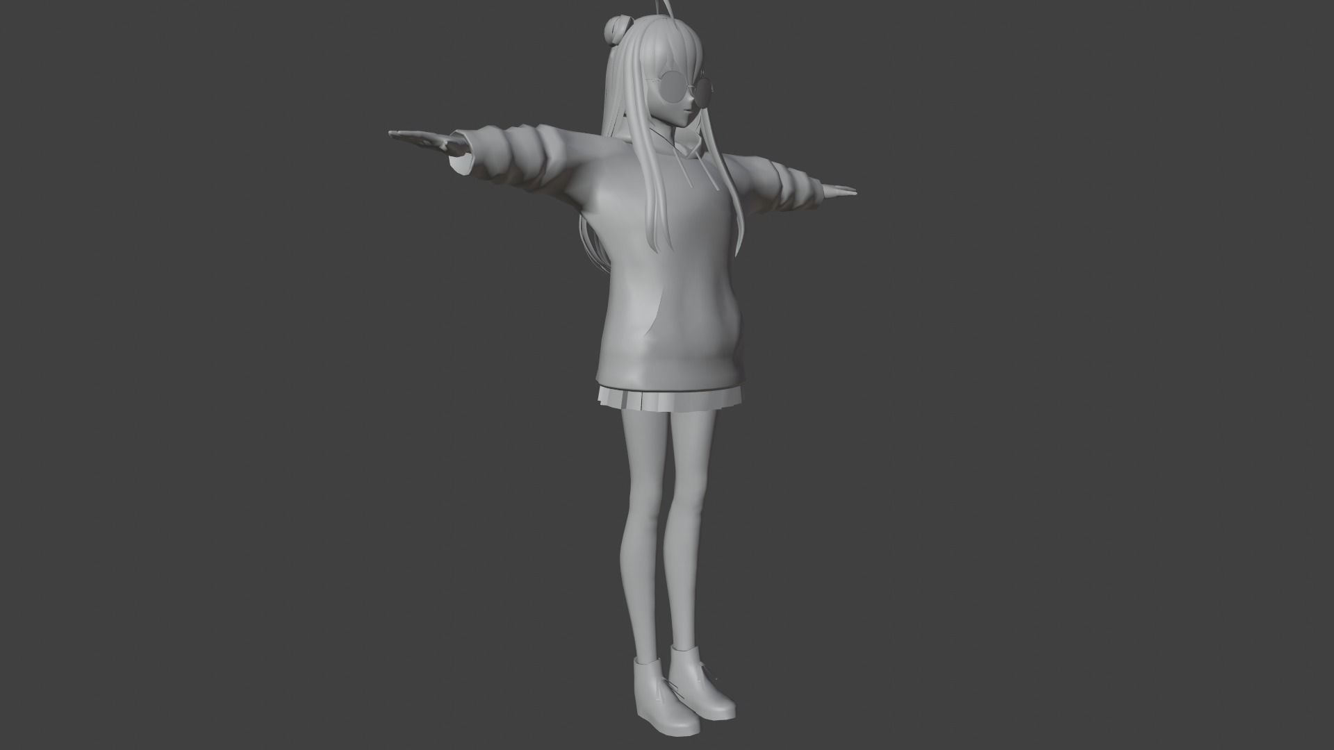 cute anime girl character - Hanako Low-poly 3D model_8