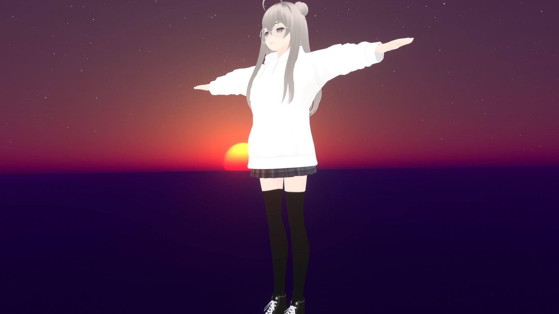 cute anime girl character - Hanako Low-poly 3D model_3