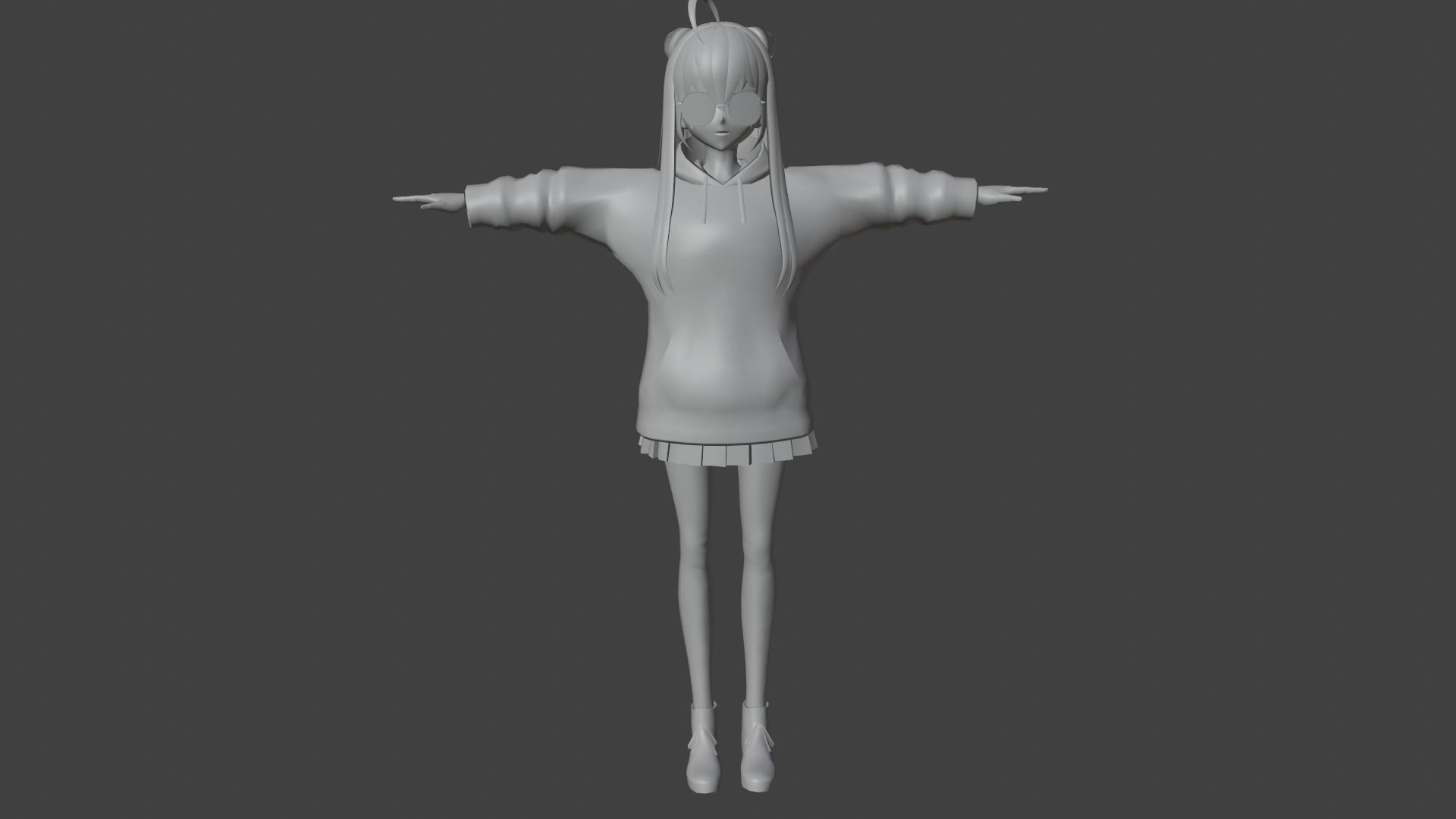cute anime girl character - Hanako Low-poly 3D model_7