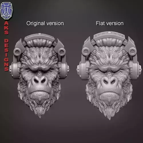 Gorilla with Headphone 1 Bas relief Art