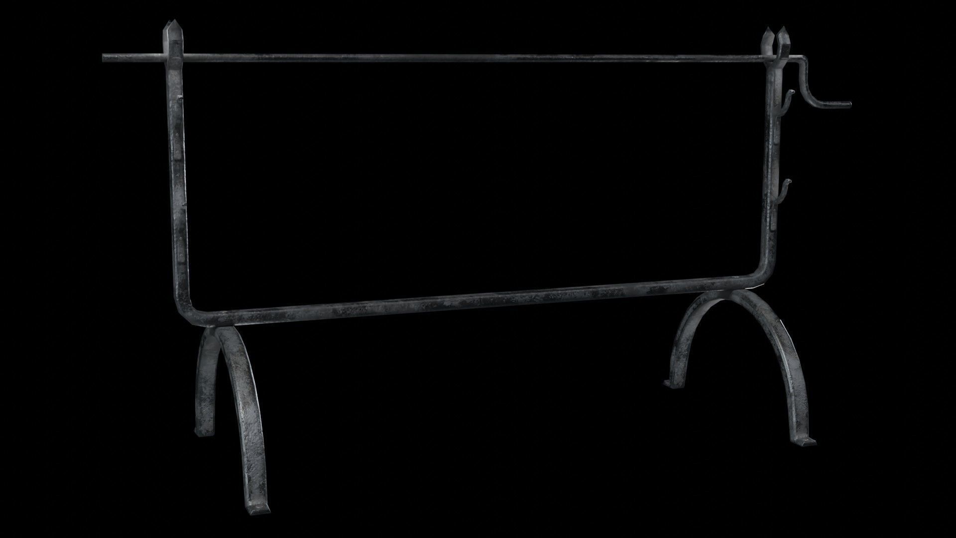 A cauldron a spit for meat furs for blowing up the fire Low-poly 3D model_9