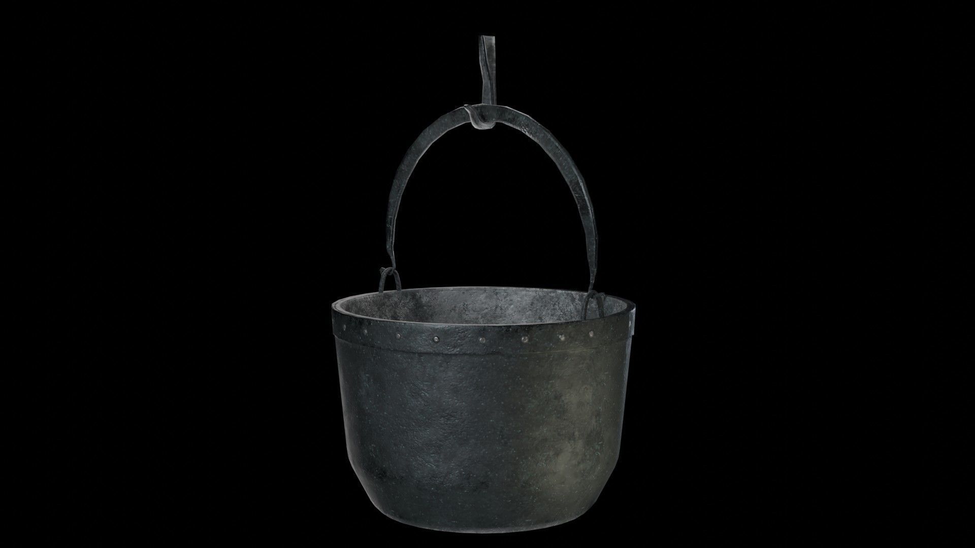 A cauldron a spit for meat furs for blowing up the fire Low-poly 3D model_3