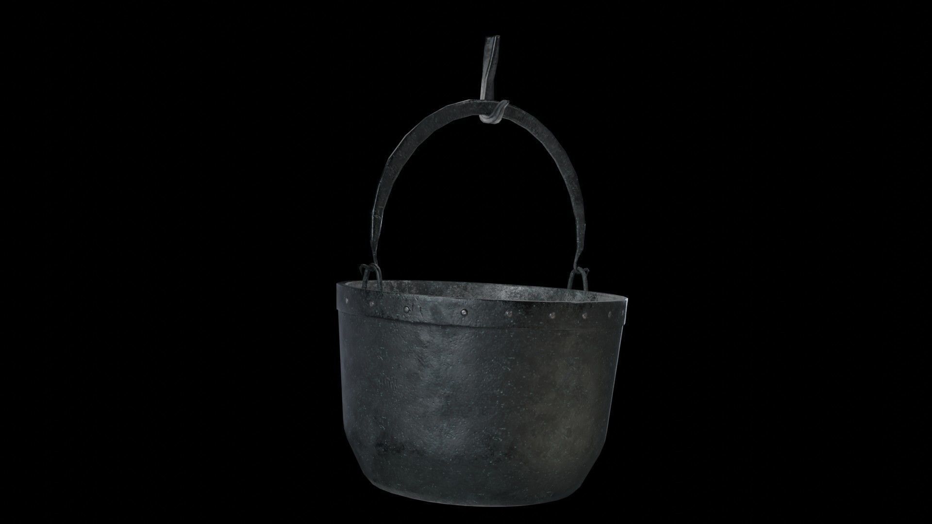 A cauldron a spit for meat furs for blowing up the fire Low-poly 3D model_4