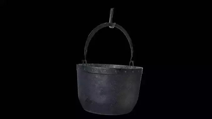 A cauldron a spit for meat furs for blowing up the fire Low-poly 3D model 4