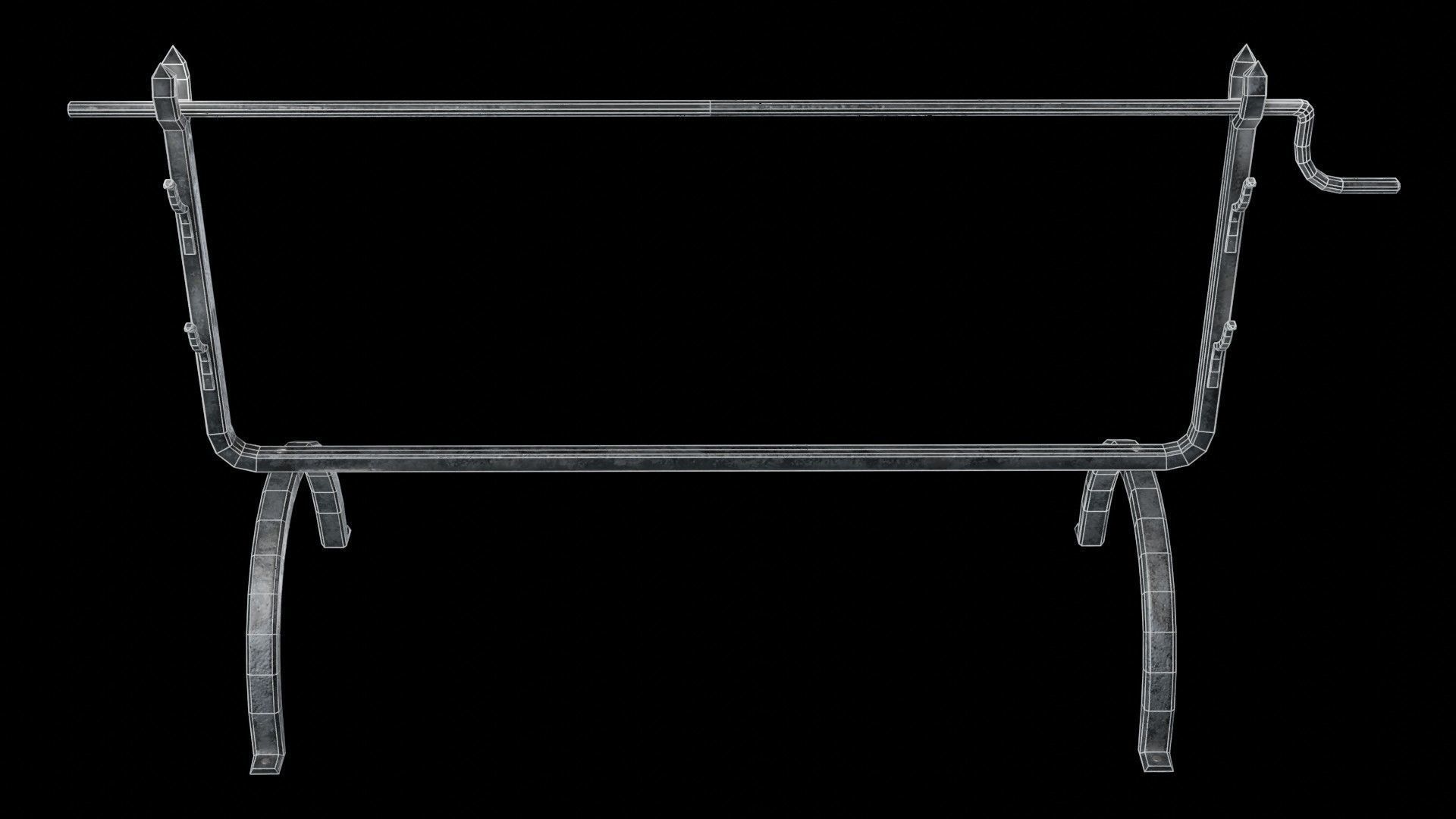 A cauldron a spit for meat furs for blowing up the fire Low-poly 3D model_12