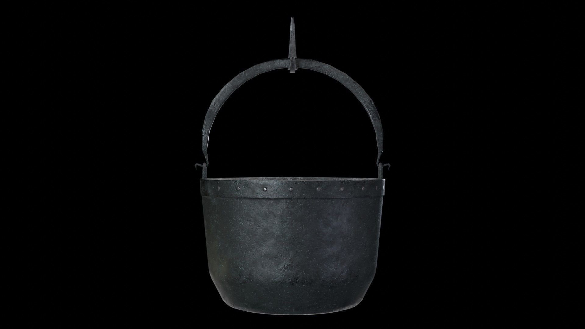 A cauldron a spit for meat furs for blowing up the fire Low-poly 3D model_2