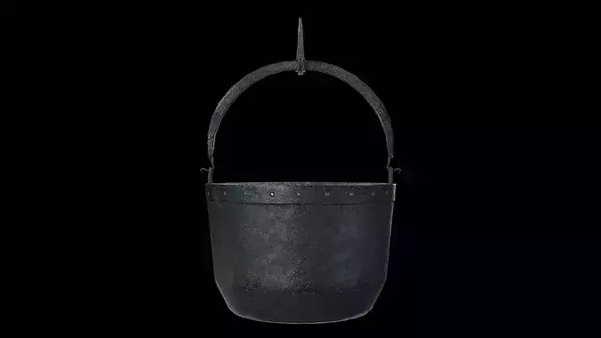 A cauldron a spit for meat furs for blowing up the fire Low-poly 3D model 2