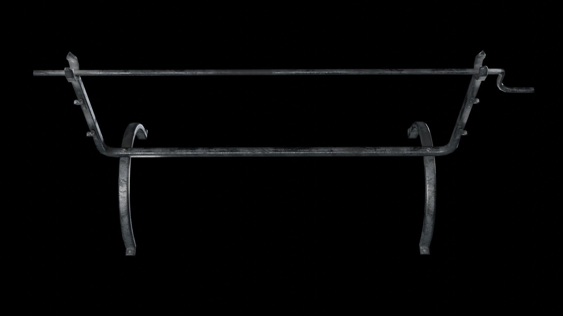 A cauldron a spit for meat furs for blowing up the fire Low-poly 3D model_11