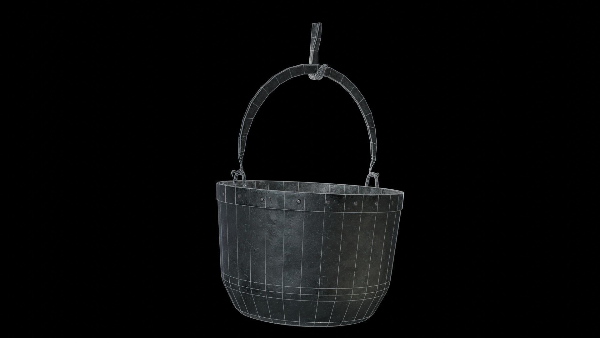 A cauldron a spit for meat furs for blowing up the fire Low-poly 3D model_5