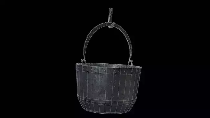 A cauldron a spit for meat furs for blowing up the fire Low-poly 3D model 5