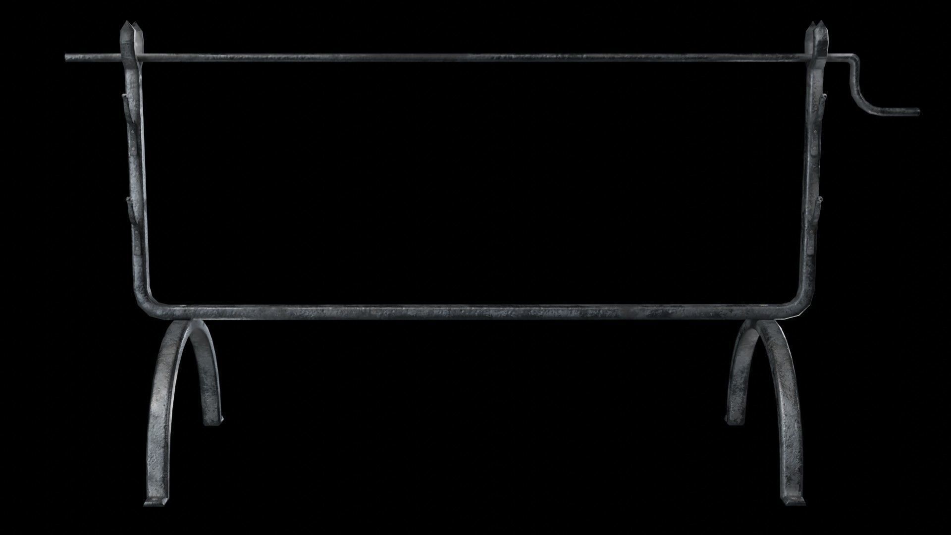 A cauldron a spit for meat furs for blowing up the fire Low-poly 3D model_10