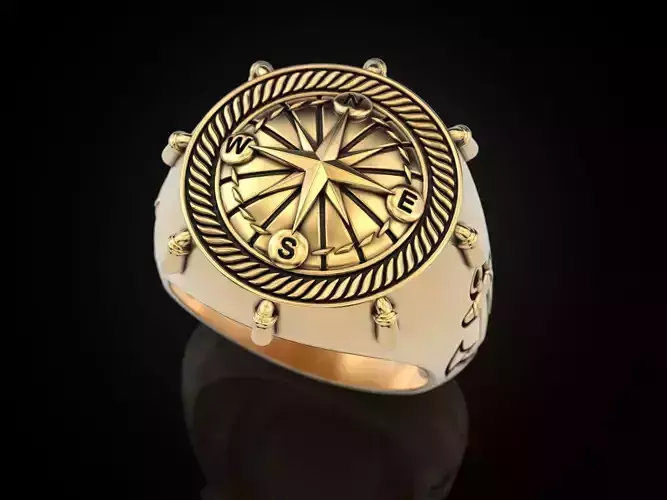 Anchor rudder and compass Ring 3D print model
