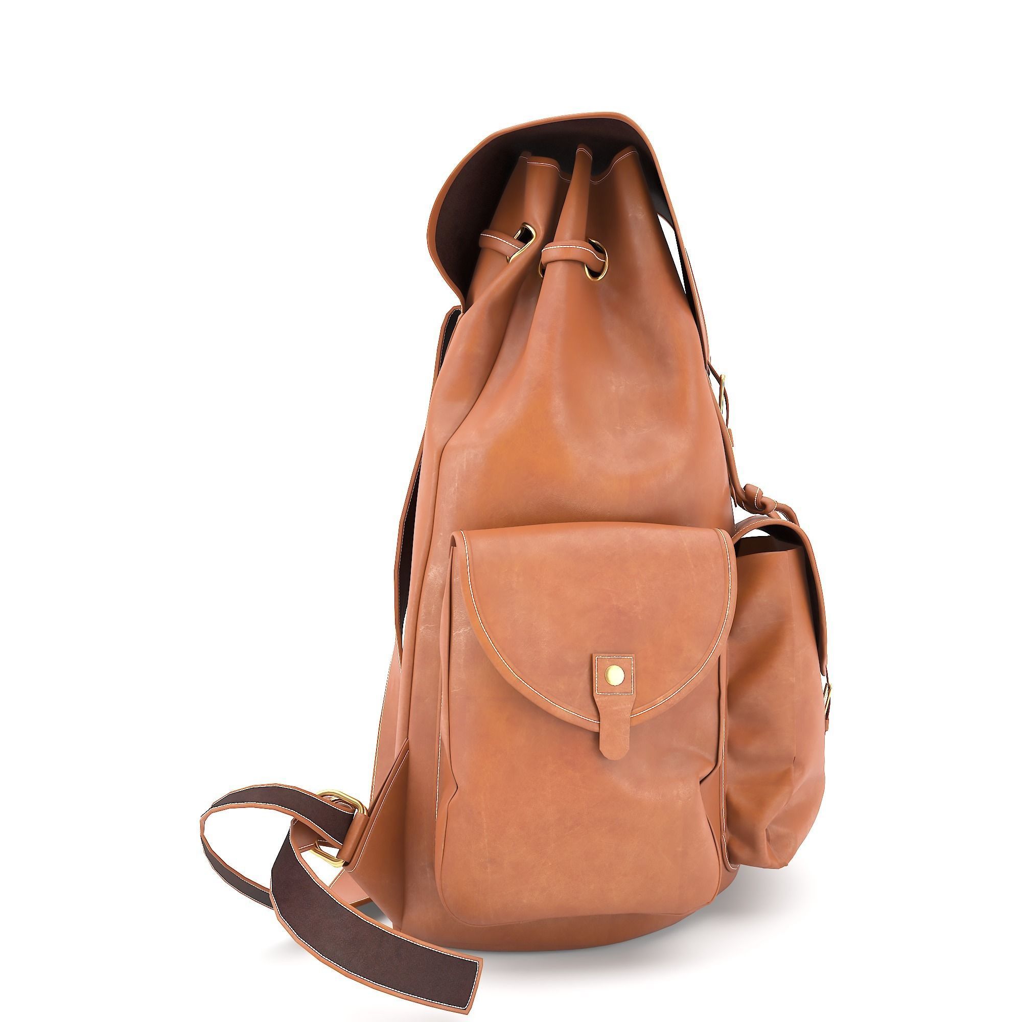 Leather Hiking Backpack 3D model_2