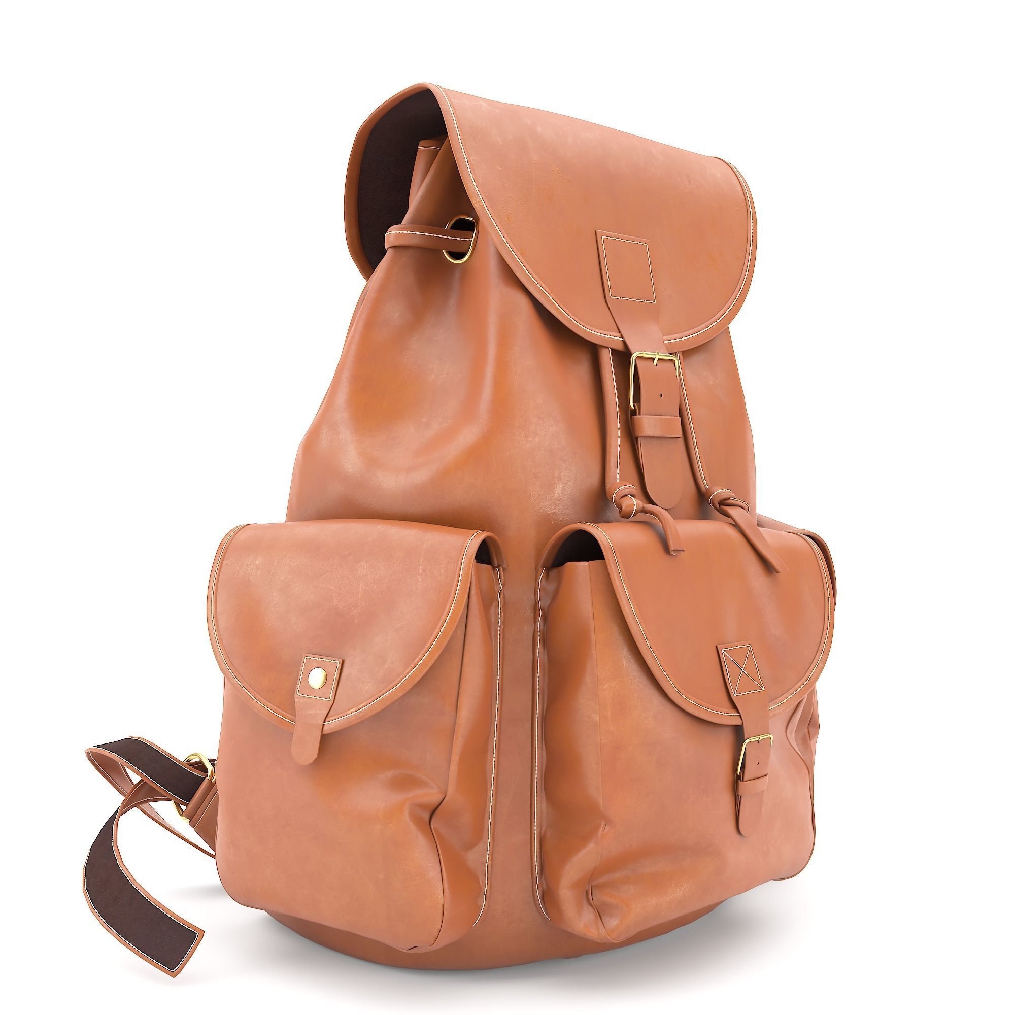 Leather Hiking Backpack 3D model_1