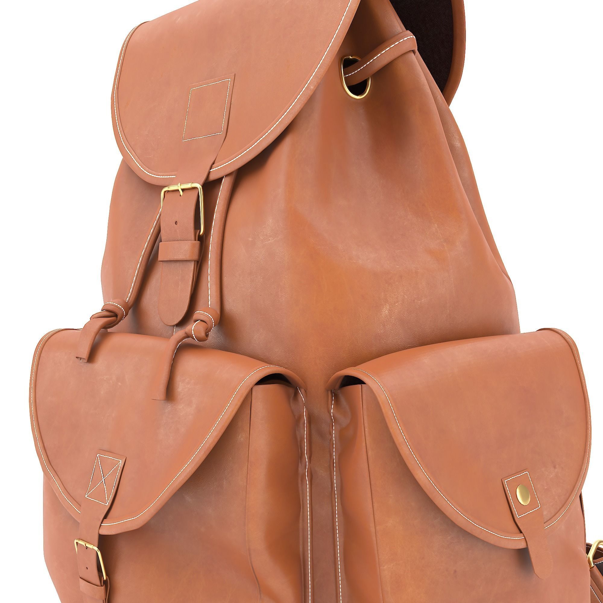 Leather Hiking Backpack 3D model_5
