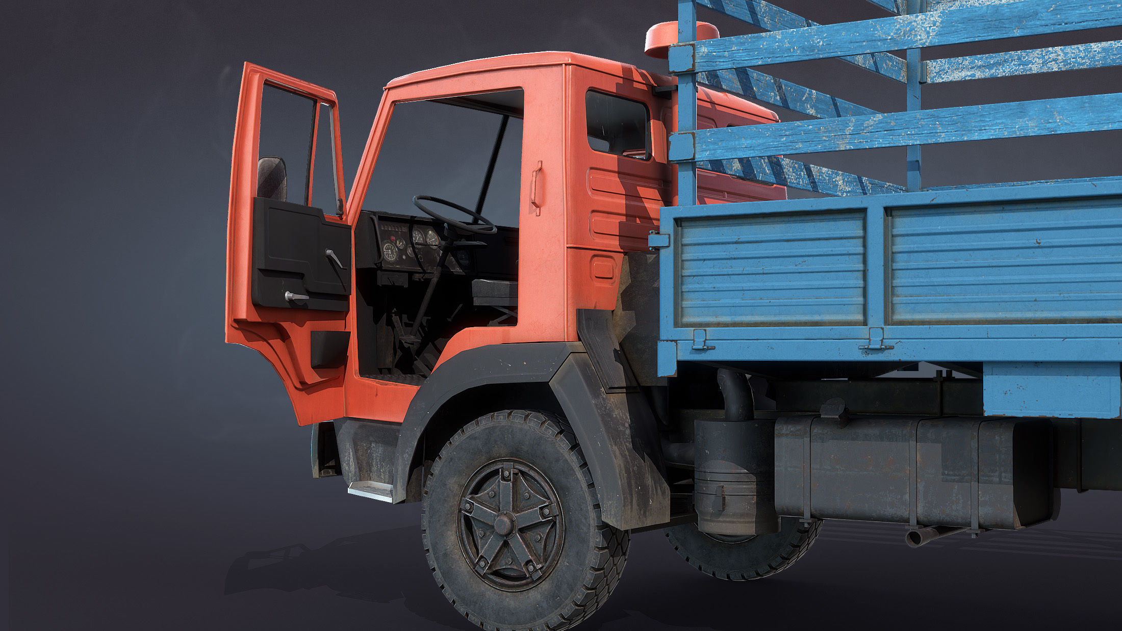 Kamaz-5320 Flatbed Low-poly 3D model_5