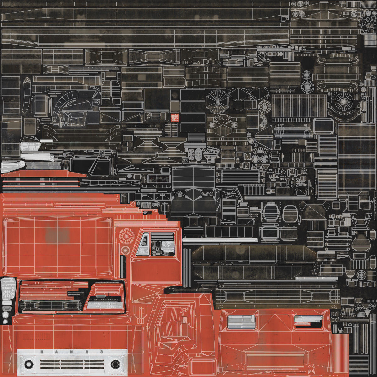 Kamaz-5320 Flatbed Low-poly 3D model_21