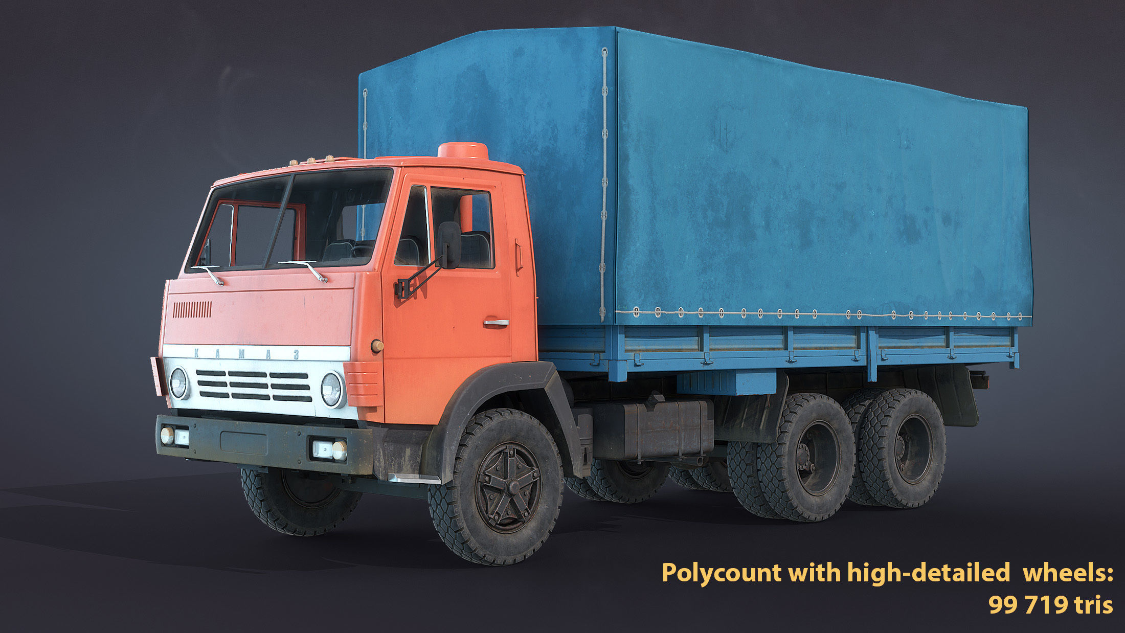 Kamaz-5320 Flatbed Low-poly 3D model_11