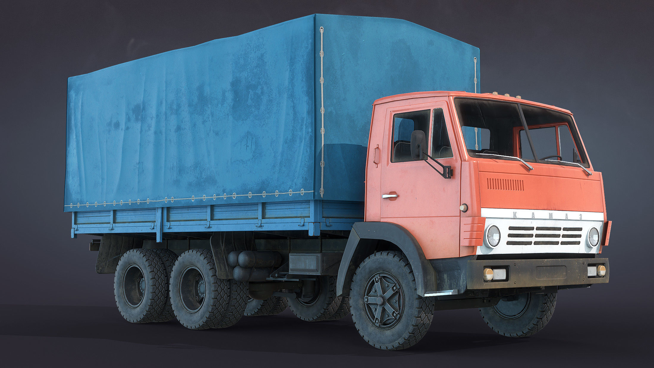 Kamaz-5320 Flatbed Low-poly 3D model_8
