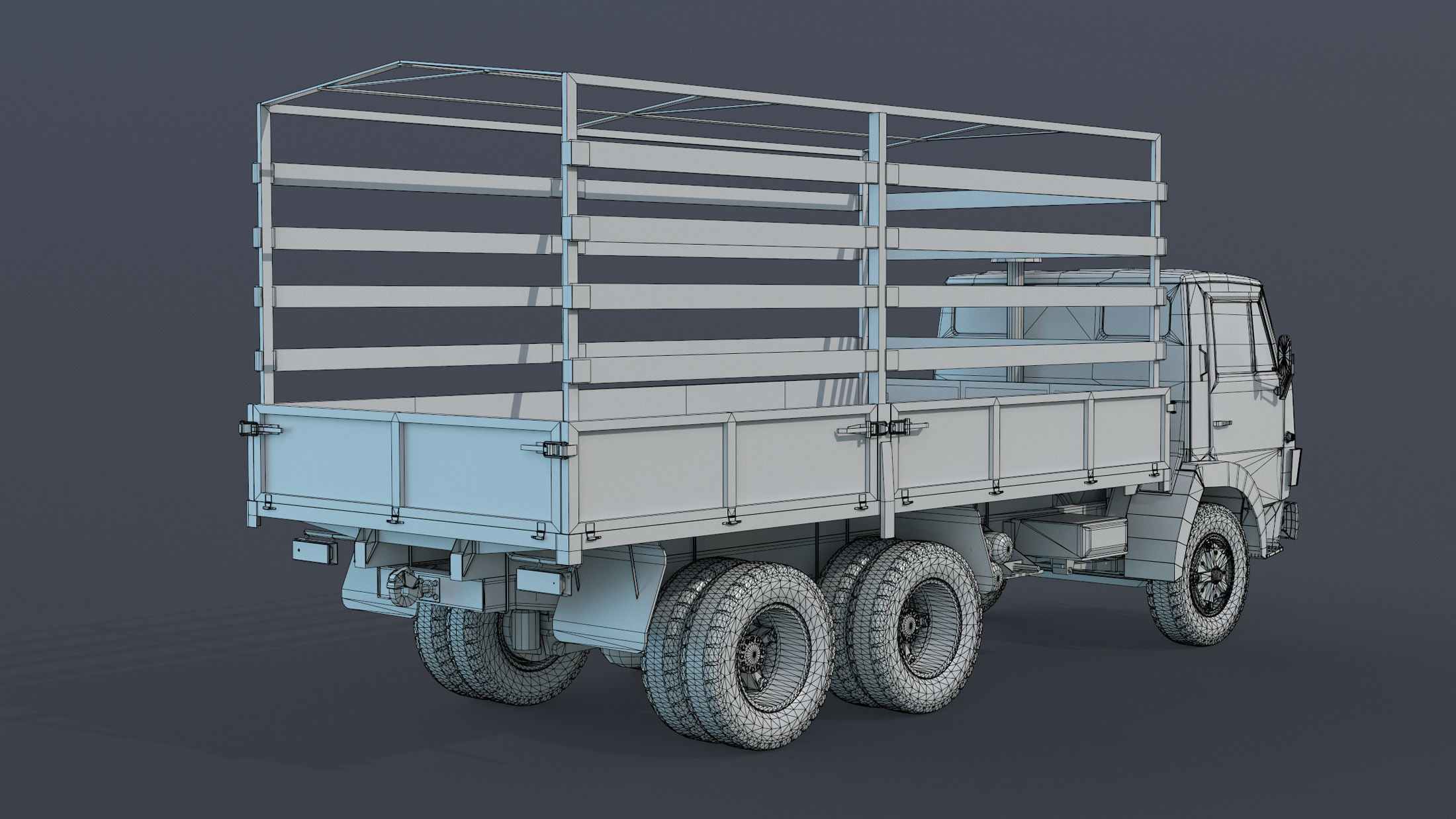 Kamaz-5320 Flatbed Low-poly 3D model_15