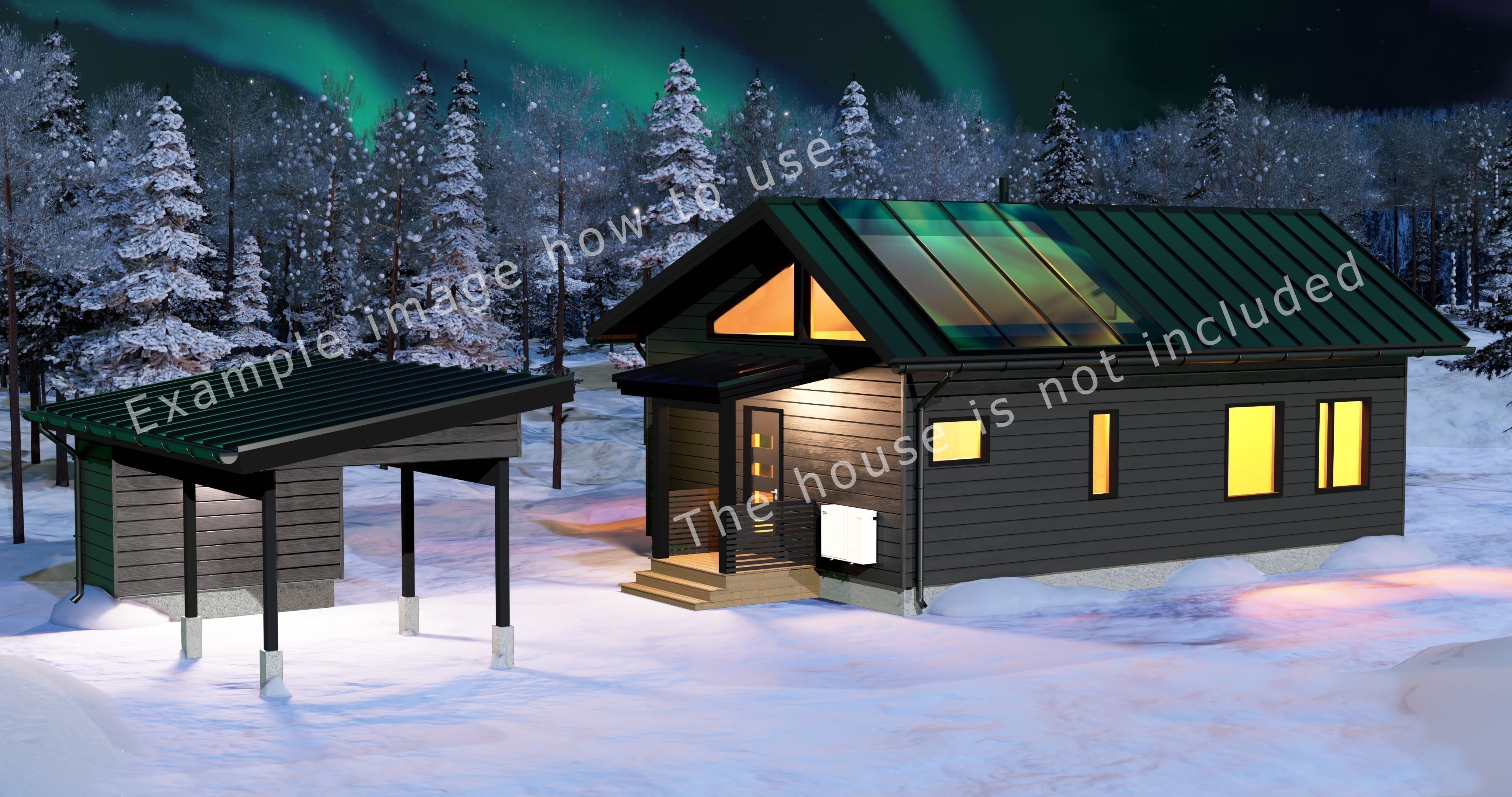 Winter Night Scene with Aurora Borealis for Blender 3D model_1